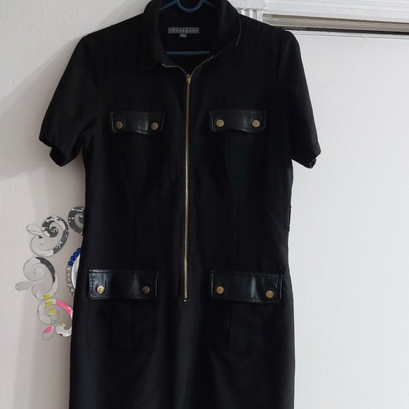 Sharagano Short Sleeve Summer Work Dress With Leather Pockets Size 6 Black - Picture 2 of 11